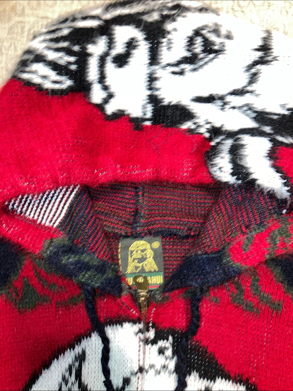 Red Buffalo Graphic Wool Zip-Up Hooded Sweater - Picture 5 of 11